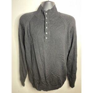 Vintage Eddie Bauer Sweater Mens Size LT Charcoal Merino Wool Long Sleeve Button